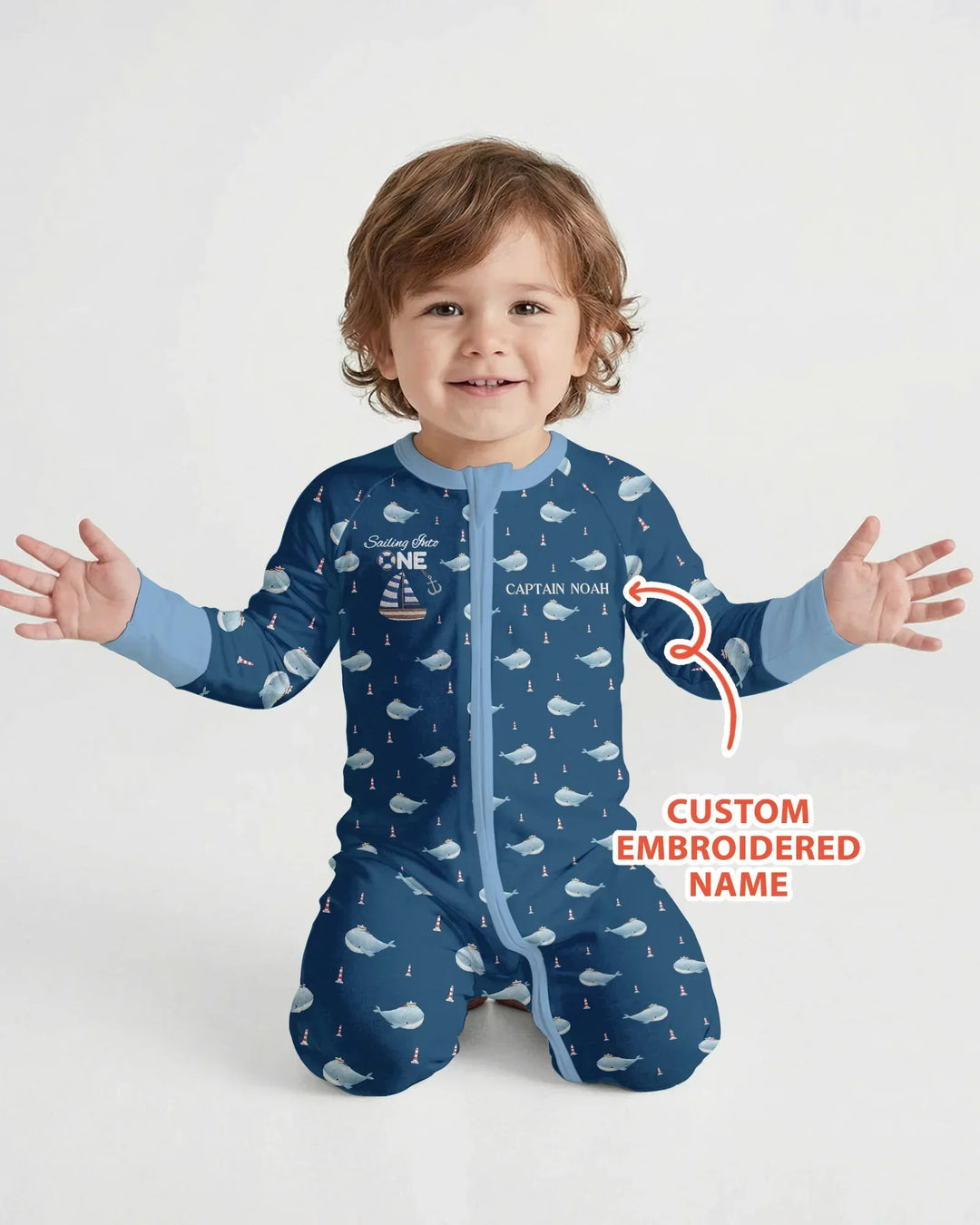 Custom Embroidered Name 1st Birthday Boy Bamboo Convertible Zippy