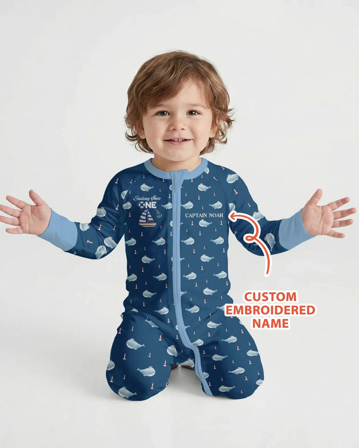 Custom Embroidered Name 1st Birthday Boy Bamboo Convertible Zippy