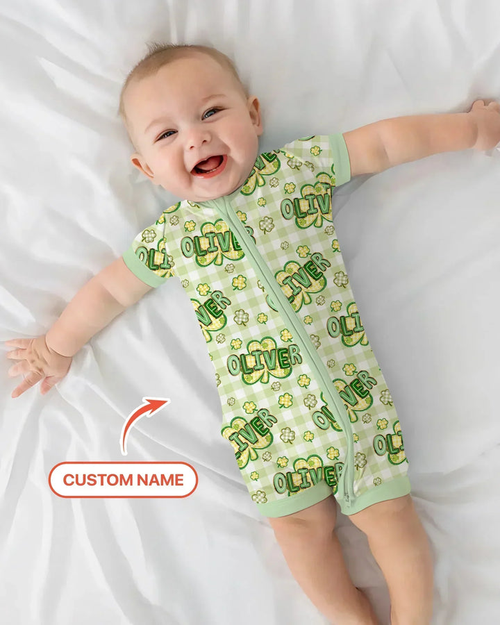 Lucky Shamrock Custom Name Bamboo Shorty Zippy
