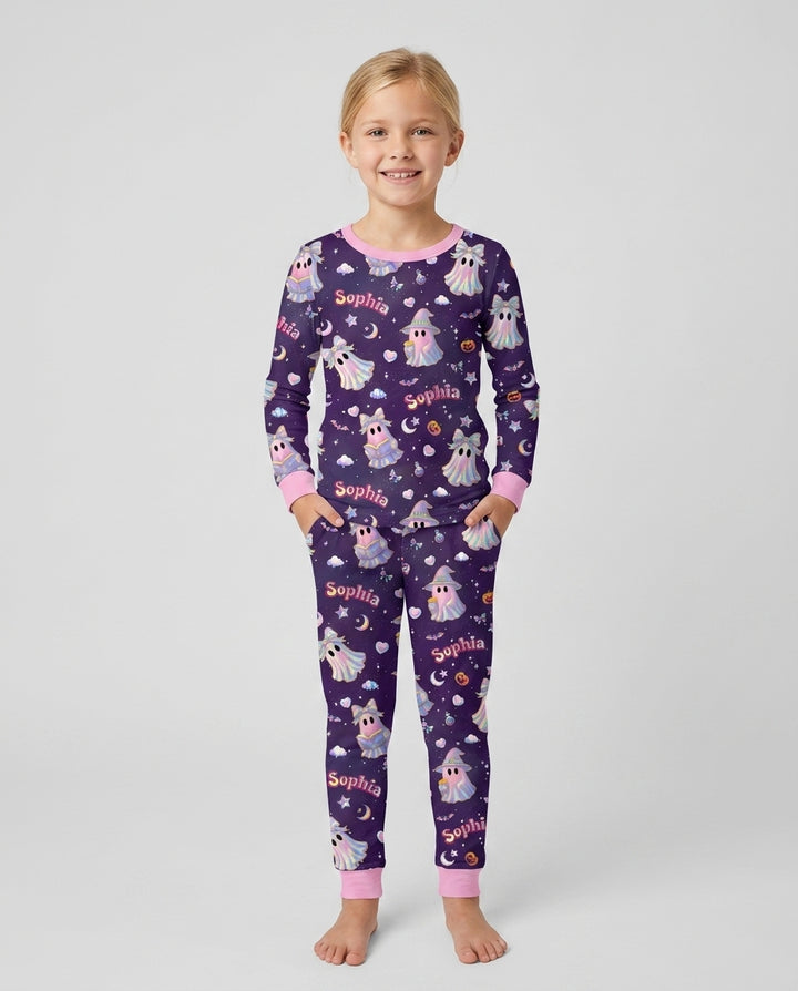 Holographic Cute Ghost Bamboo Two Piece Long Sleeve Pajama Set
