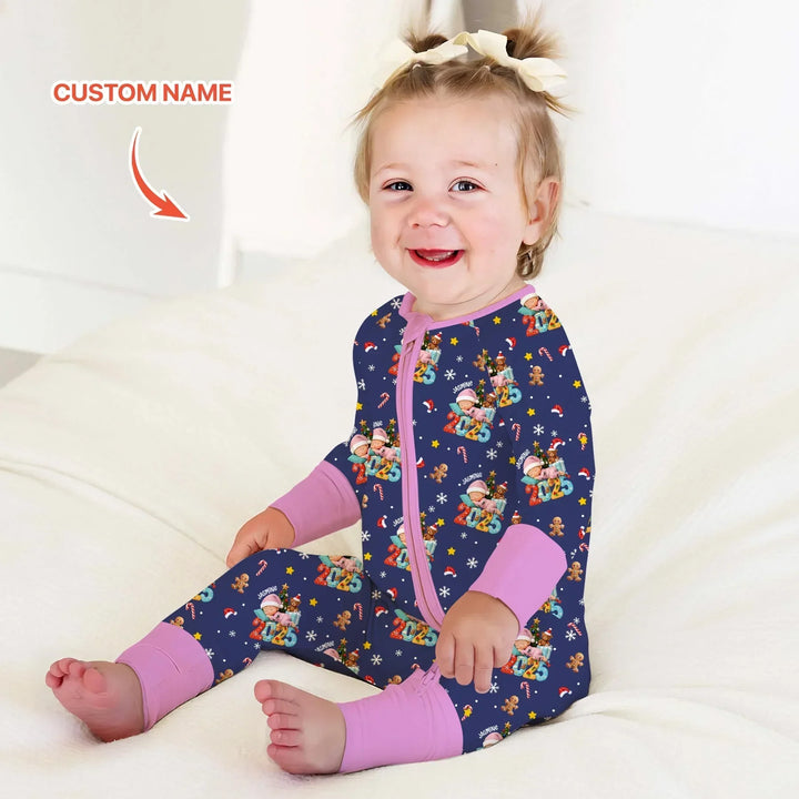 Custom Name Baby Girl's First Christmas Bamboo Convertible Zippy