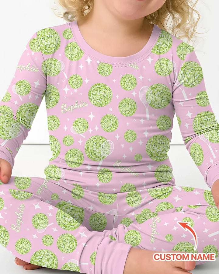 Tennis Disco Girl Party Matching Bamboo Two Piece Long Sleeve Pajama Set