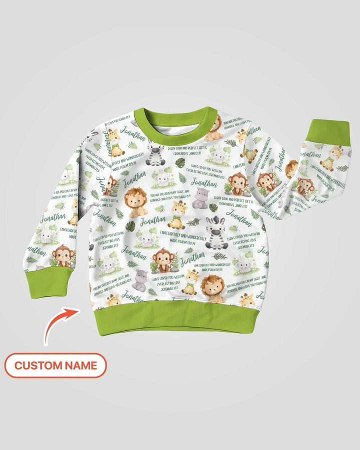 Custom Name Bible Verse Safari Animal Bamboo Crewneck Sweatshirt