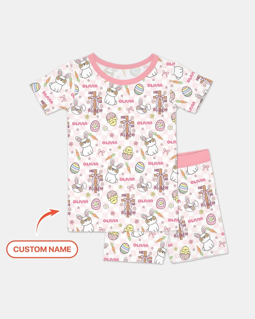 Custom Name Retro Easter Bamboo Two Piece Short Sleeve Shorts Pajama Set