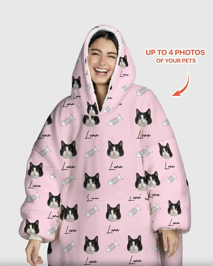 Custom Name and Pet Photos Bamboo Blanket Hoodie
