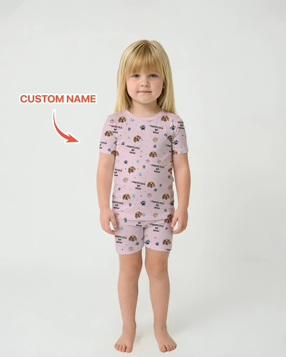 Custom Dogs Photo "Protected By" Bamboo Two Piece Short Sleeve Shorts Pajama Set
