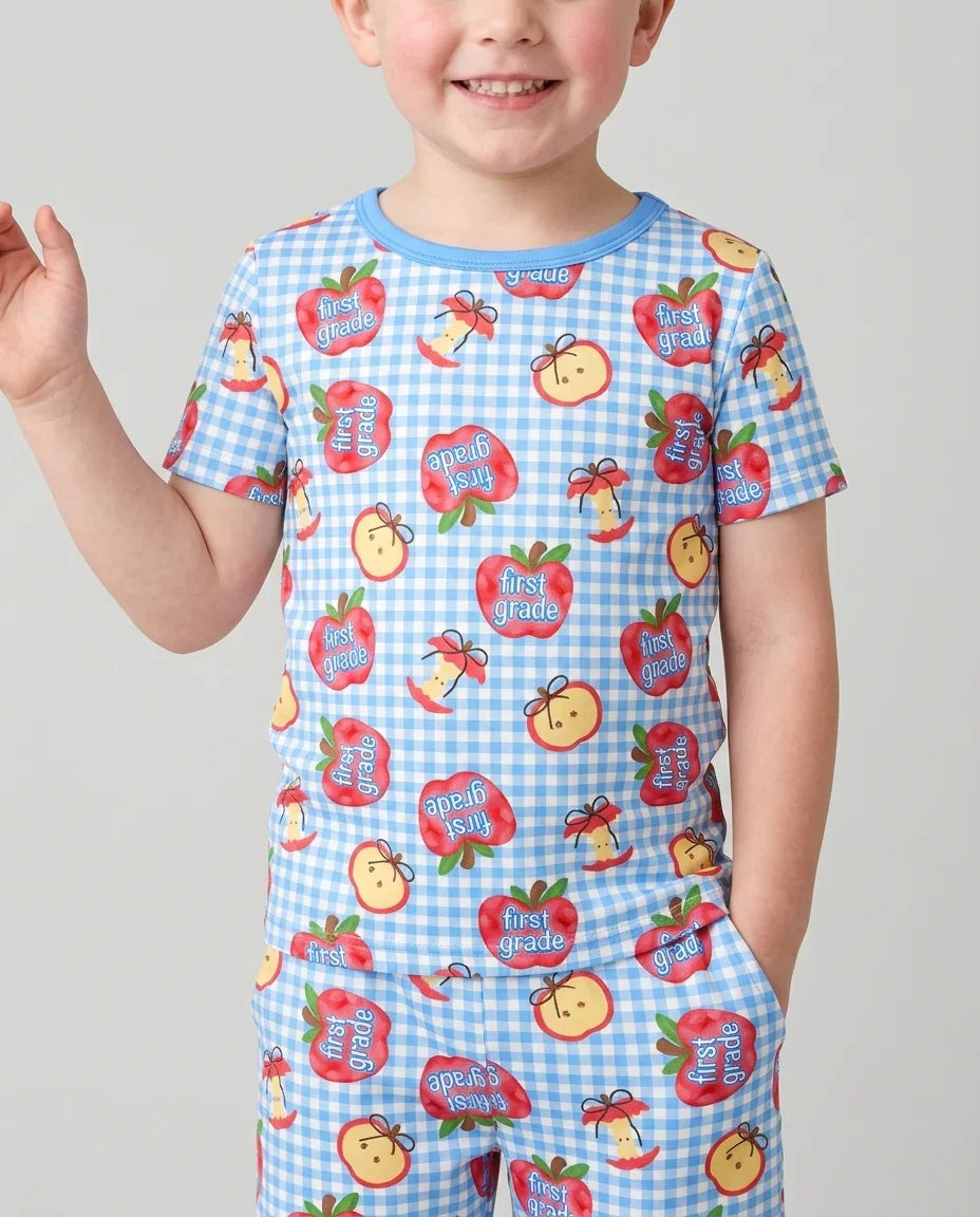 Custom School Grade Apple Days Bamboo Two Piece Short Sleeve Shorts Pajama Set