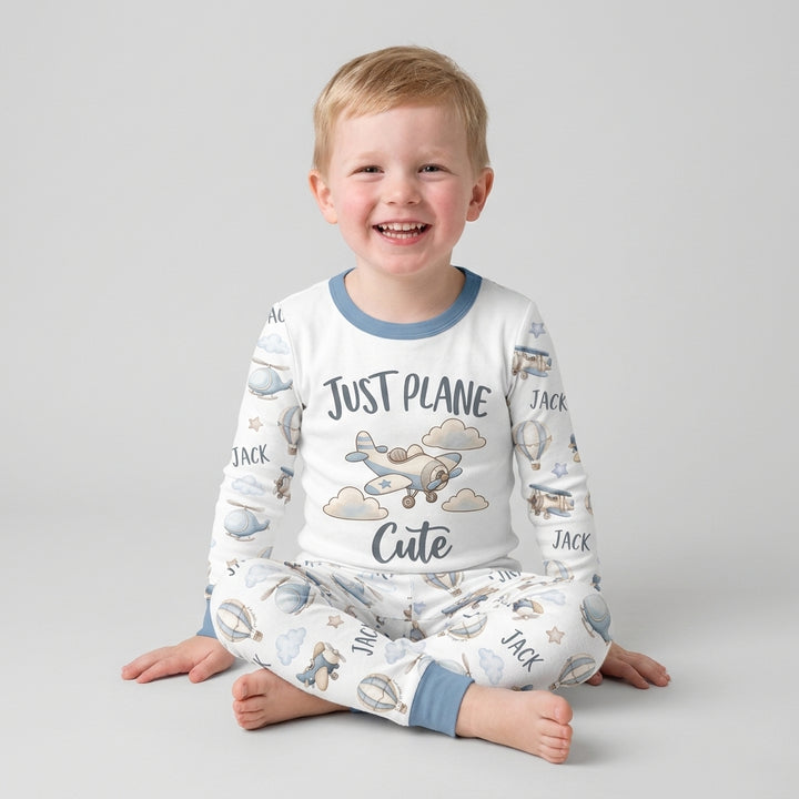 Custom Name Just Plane Cute Bamboo Two Piece Long Sleeve Pajama Set