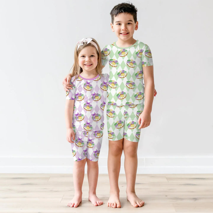 Mardi Gras Donut Bamboo Two Piece Short Sleeve Shorts Pajama Set