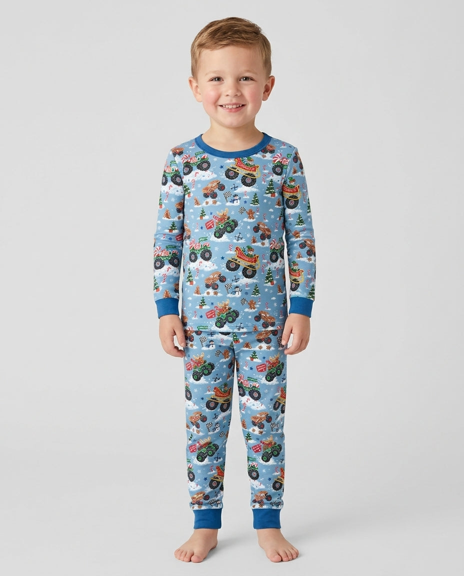 Holiday Monster Truck Bamboo Two Piece Long Sleeve Pajama Set