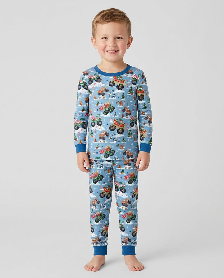Holiday Monster Truck Bamboo Two Piece Long Sleeve Pajama Set