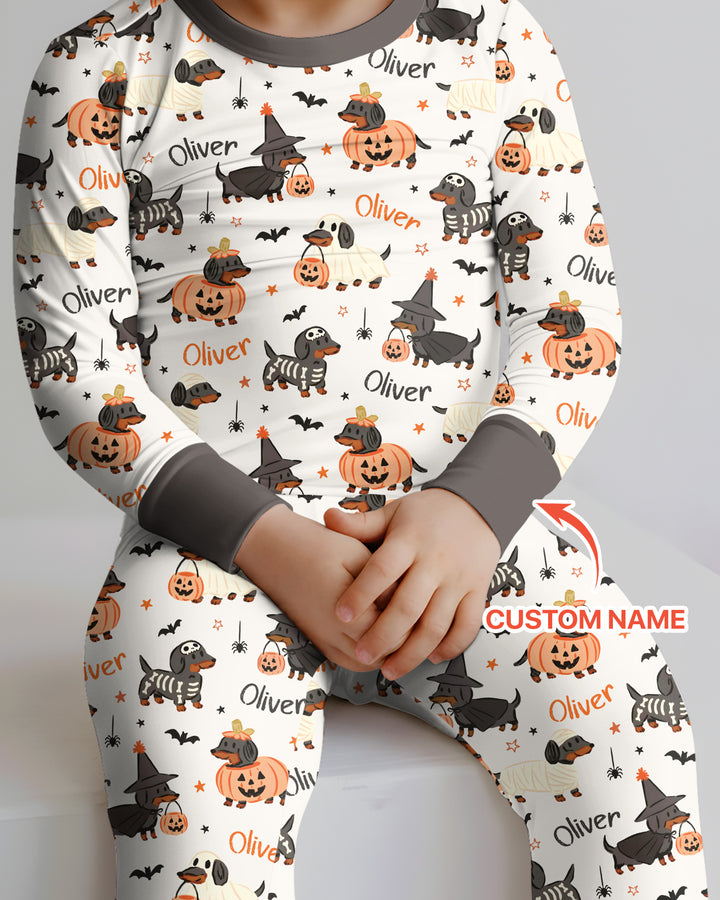 Orange and Black Dachshund Bamboo Two Piece Long Sleeve Pajama Set