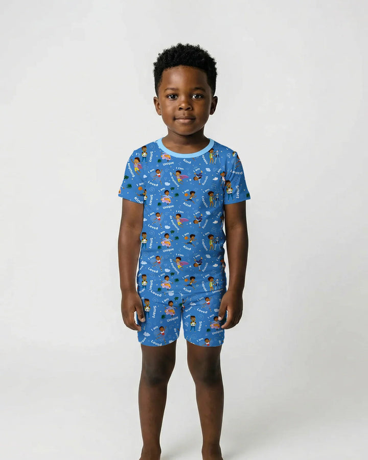 Black Boys I Am Smart Bamboo Two Piece Short Sleeve Shorts Pajama Set