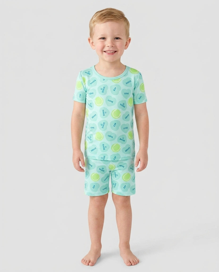 Tennis with Love Two Piece Short Sleeve Shorts Pajama Set