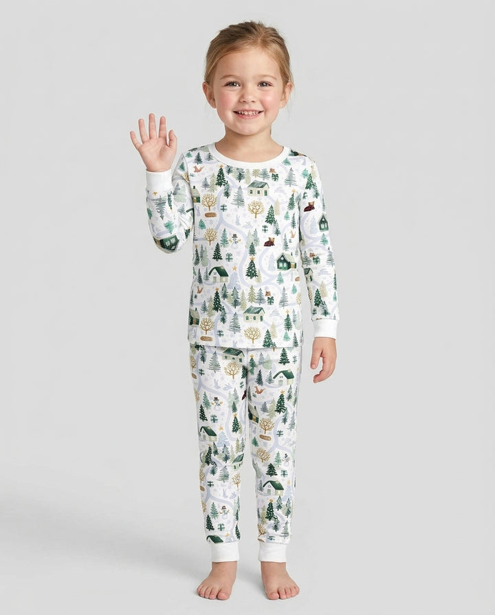 Winter Woodland Village Bamboo Two Piece Long Sleeve Pajama Set
