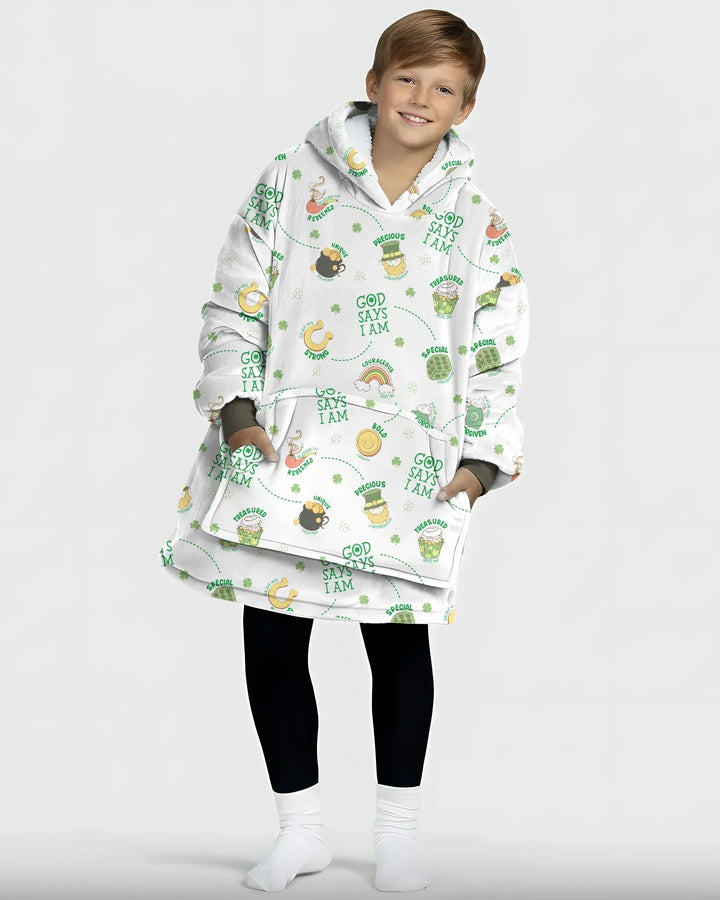 St Patrick's Day God Says I Am Wearable Bamboo Blanket Hoodie