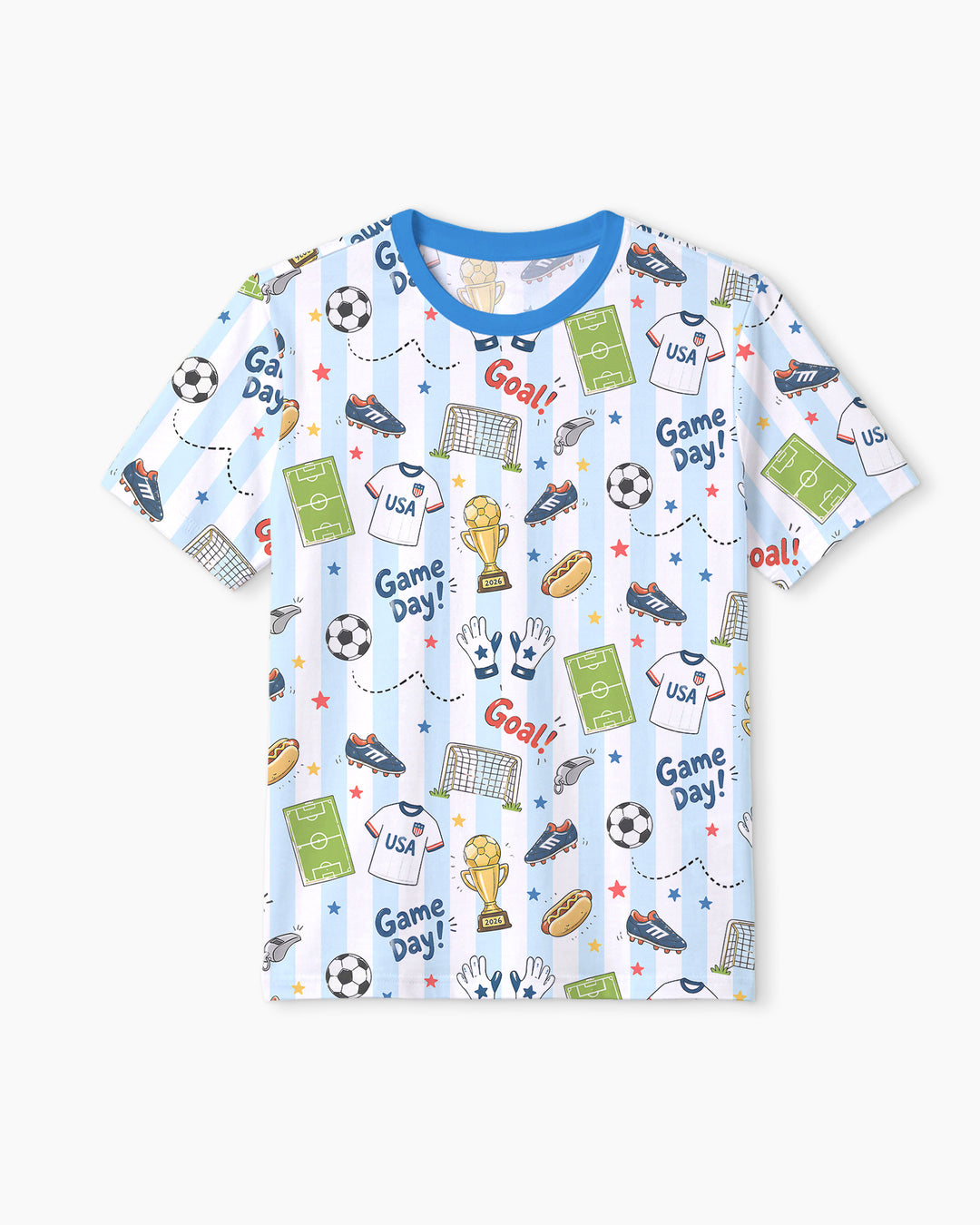 Striped Soccer Game Day Family Matching Bamboo Men Short Sleeve Short Pajama Set