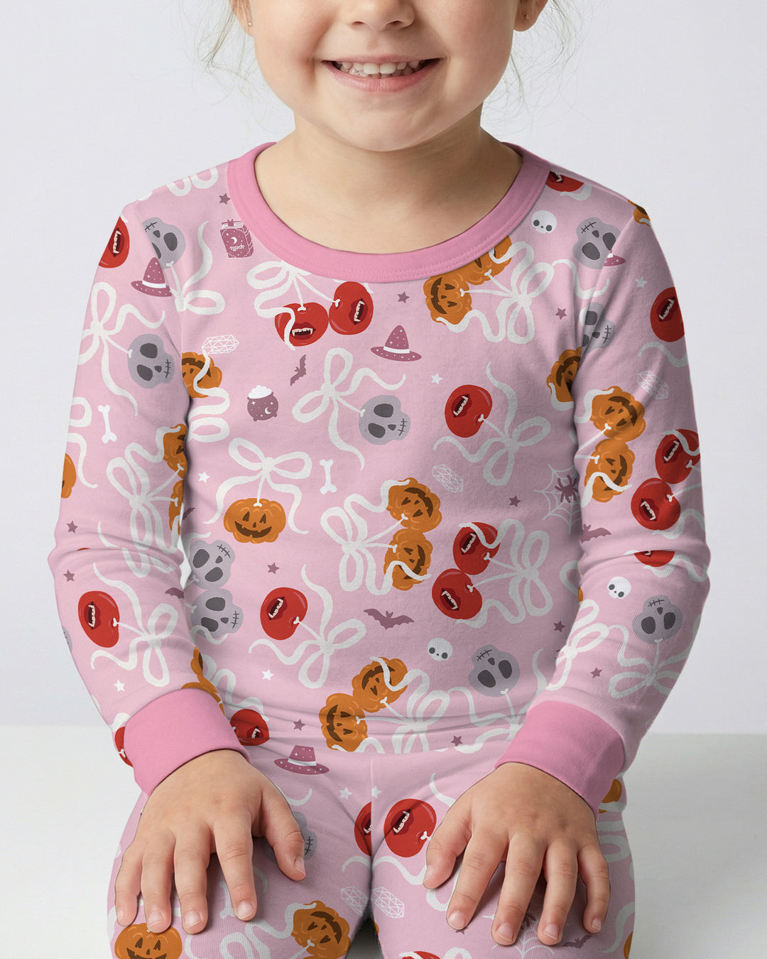 Spooky Halloween Cherry Matching Bamboo Two Piece Long Sleeve Pajama Set