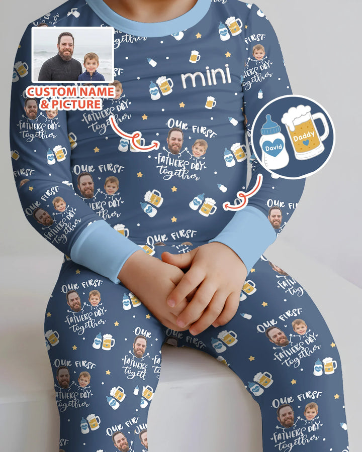 Personalized Embroidered Our First Father's Day Bamboo Two Piece Long Sleeve Pajama Set