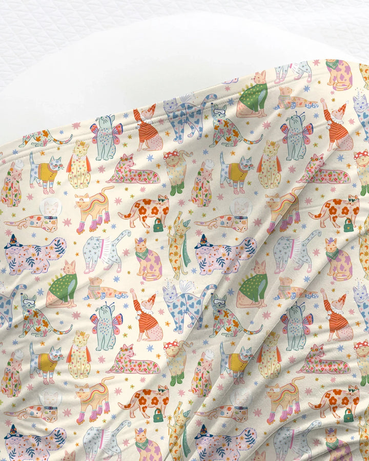 Whimsical Cat Parade swaddle blanket