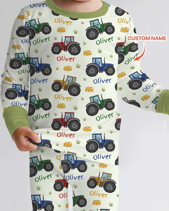Custom Name A Little Dirt Never Hurt Bamboo Two Piece Long Sleeve Pajama Set