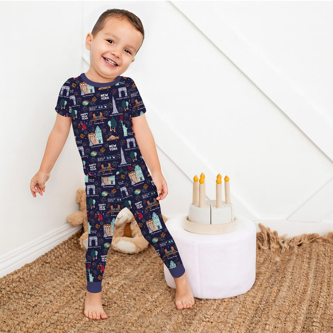 New York New Year Eve Bamboo Two Piece Short Sleeve Pajama Set