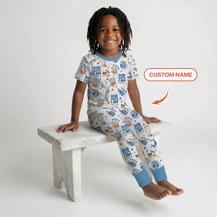 Baseball God Says I Am Custom Name Bamboo Two Piece Short Sleeve Pajama Set