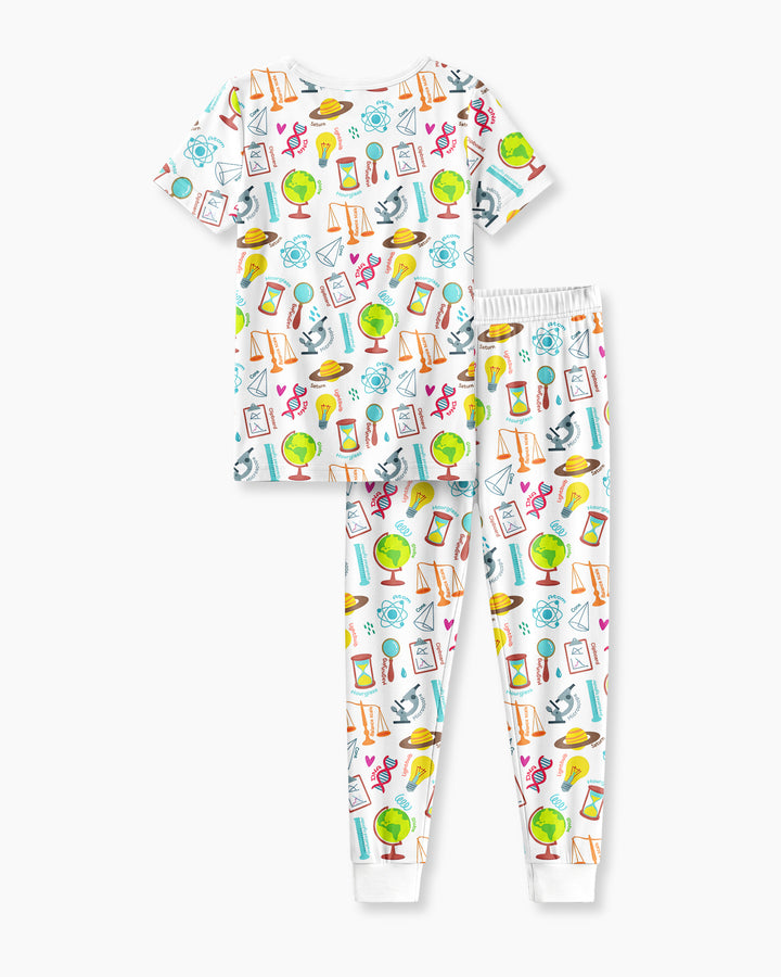 Tiny Scientist Explores The World Bamboo Two Piece Short Sleeve Pajama Set