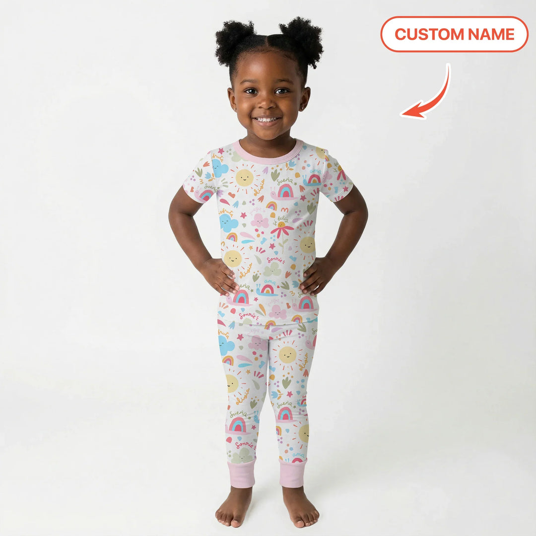 Custom Name Positive Spring Garden Bamboo Two Piece Short Sleeve Pajama Set