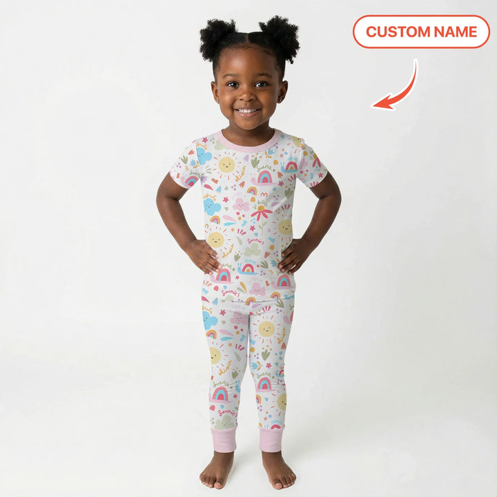 Custom Name Positive Spring Garden Bamboo Two Piece Short Sleeve Pajama Set