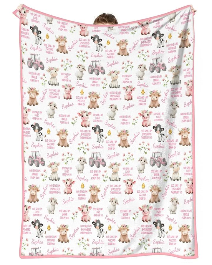 Custom Name God Says I Am Farm Animals Bamboo Blanket