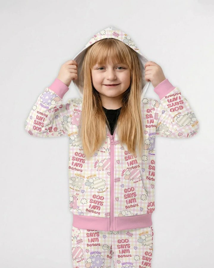 Little Lamb God Says I Am Custom Name Bamboo Zip Hoodie