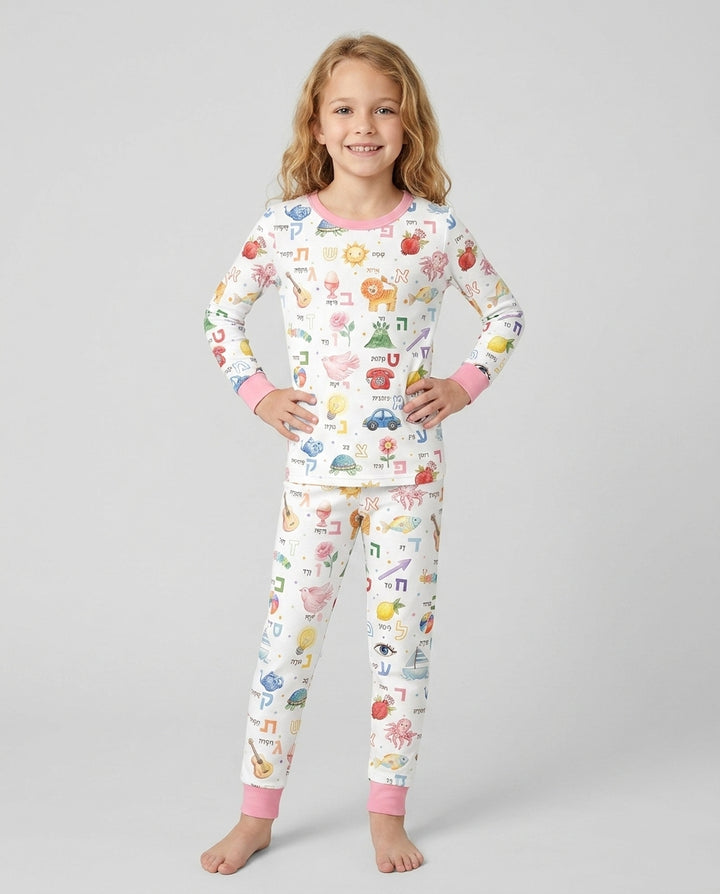 Hebrew Aleph Bet Bamboo Two Piece Long Sleeve Pajama Set