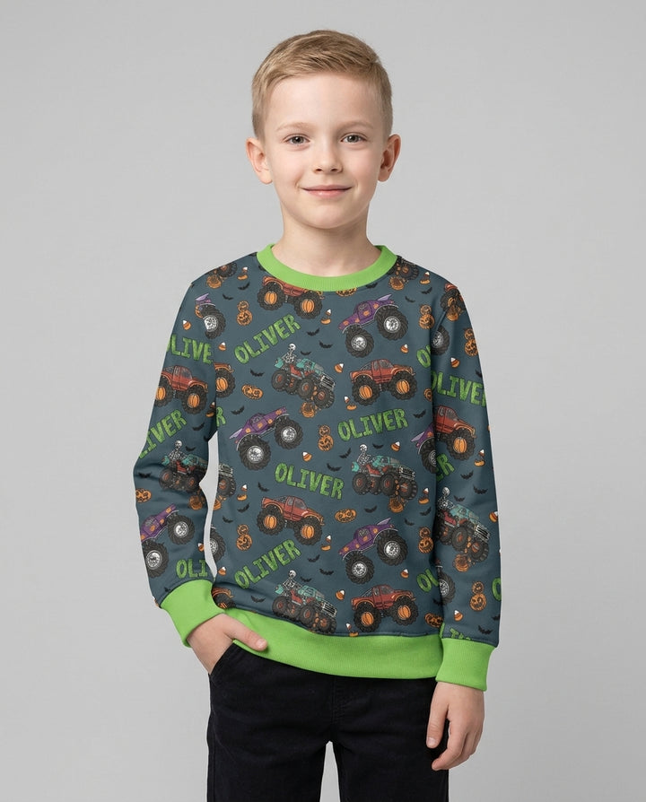 Custom Name Haunted Monster Trucks Bamboo Crewneck Sweatshirt