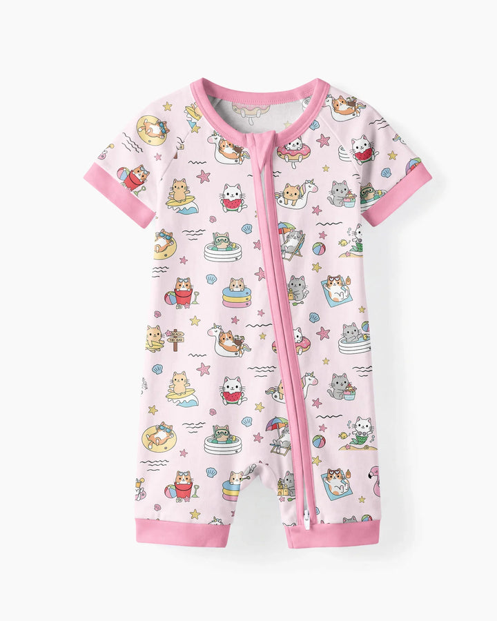 Kawaii Cats Summer Vacation Bamboo Shorty Zippy