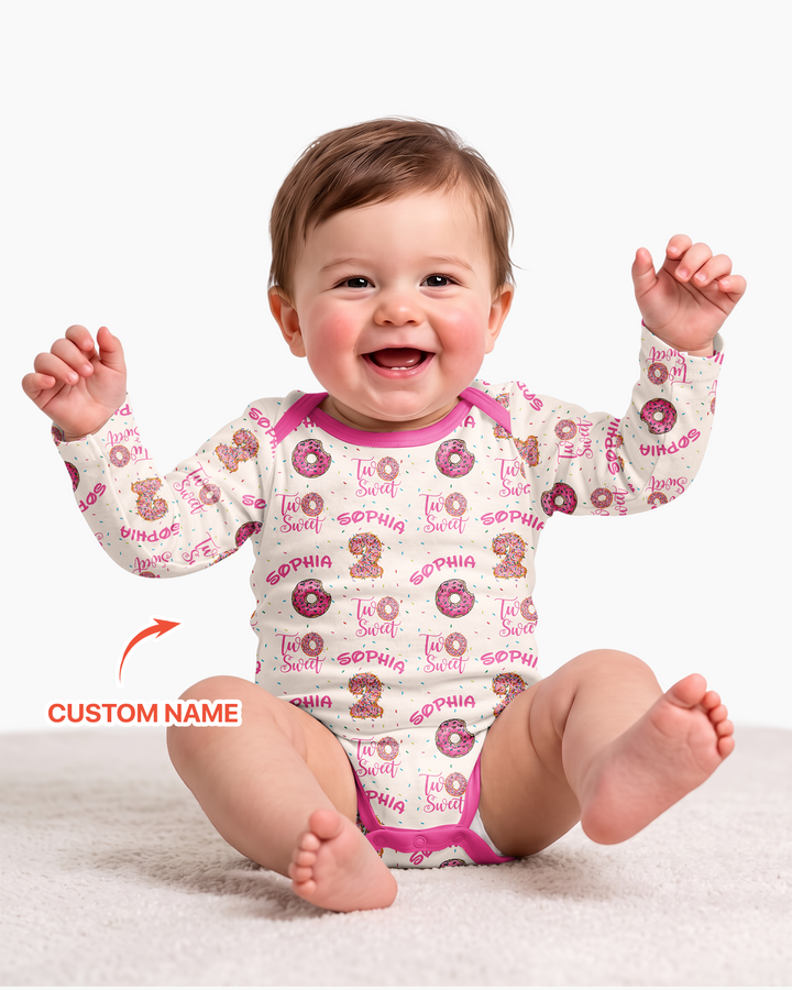 Custom Name Two Sweet Donut Bamboo Bodysuit