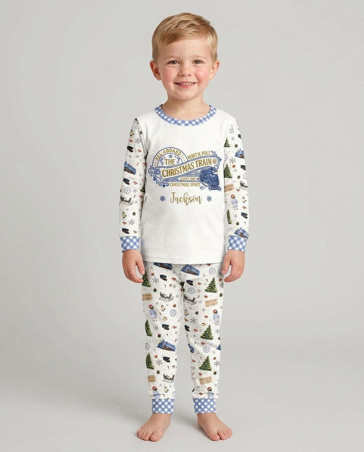 Custom Name North Pole Adventure Bamboo Two Piece Long Sleeve Pajama Set