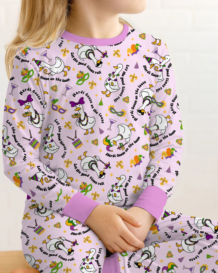 Mardi Gras Silly Goose Bamboo Two Piece Long Sleeve Pajama Set