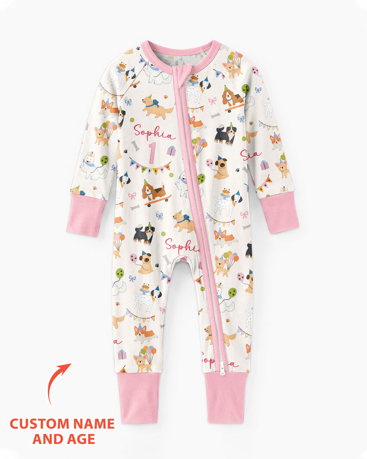 Custom Name Birthday Dogs Party Bamboo Convertible Zippy