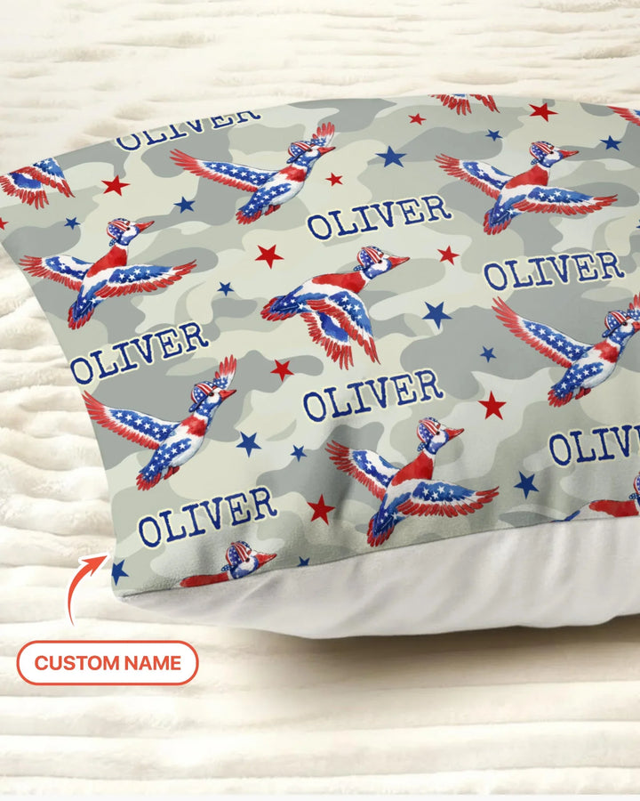 Custom Name America Mallard Duck Family Matching Bamboo Pillow Case