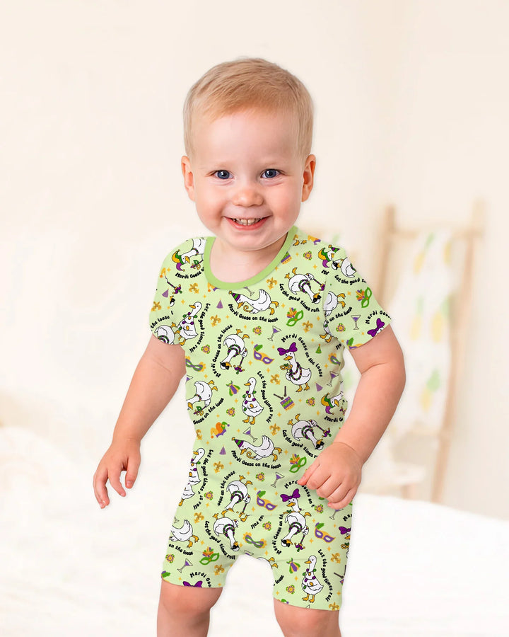 Mardi Gras Silly Goose Bamboo Two Piece Short Sleeve Shorts Pajama Set