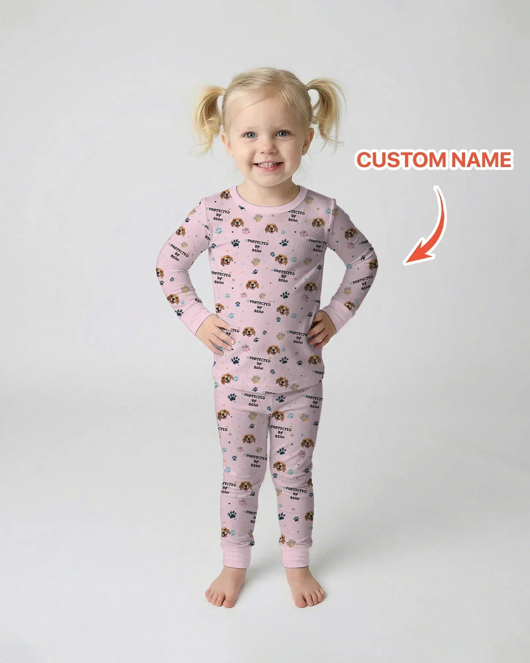 Custom Dogs Photo "Protected By" Bamboo Two Piece Long Sleeve Pajama Set