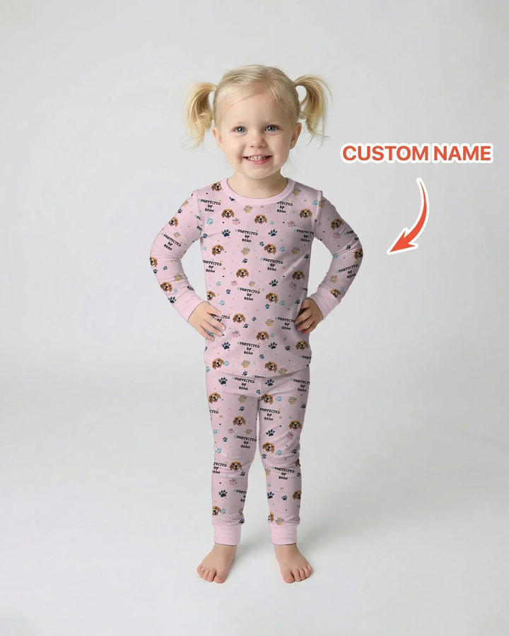 Custom Dogs Photo "Protected By" Bamboo Two Piece Long Sleeve Pajama Set