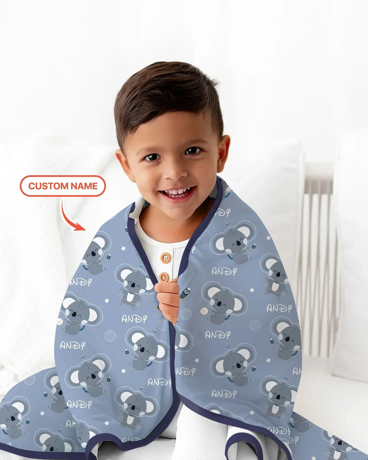 Custom Name Cosmic Koala Bamboo Blanket