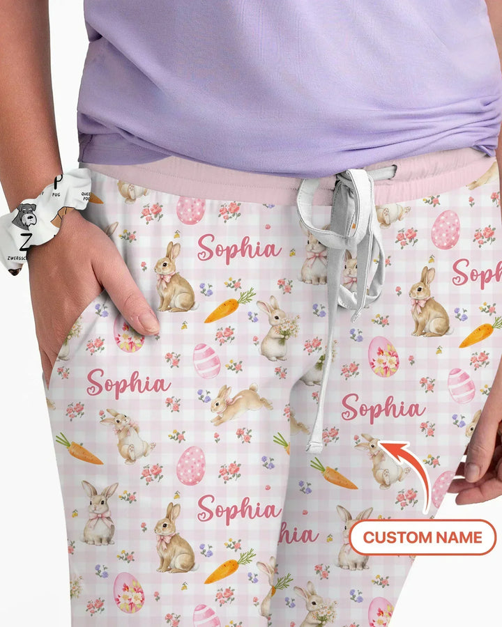Custom Name Bunny Garden Bamboo Women Pajama Set