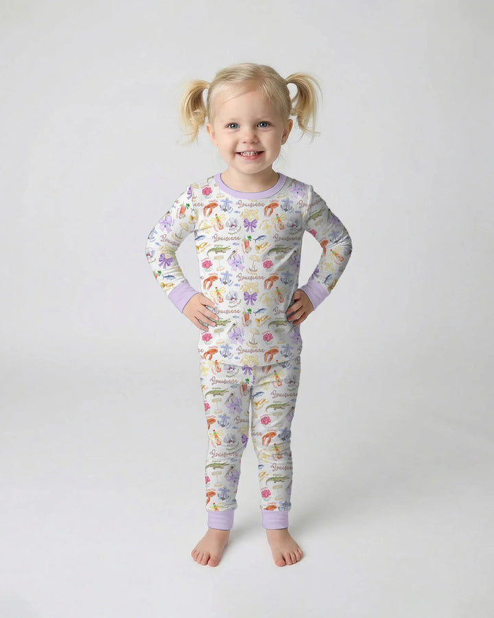 Louisiana Preppy Summer Bamboo Two Piece Long Sleeve Pajama Set