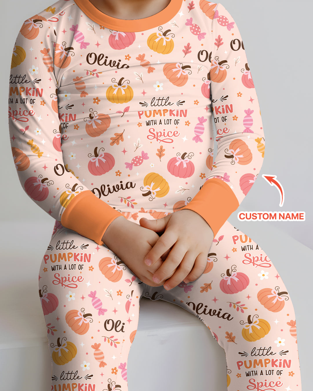 Custom Name Little Pumpkin With A Lot Of Spice Bamboo Two Piece Long Sleeve Pajama Set