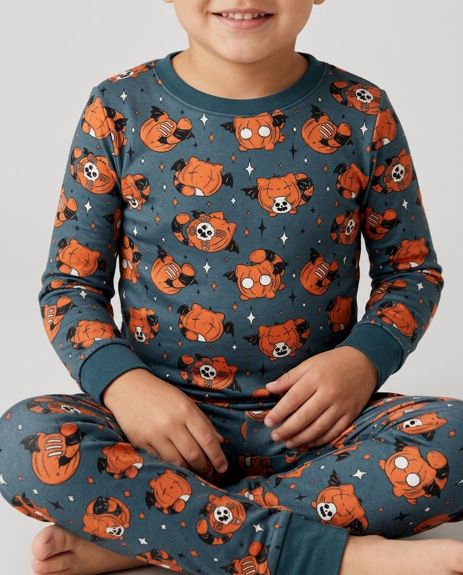 Batty Pumpkin Cats Bamboo Two Piece Long Sleeve Pajama Set