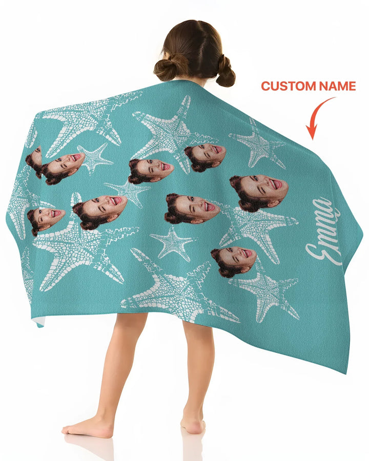 Custom Photo Starfish With Names Bamboo Beach Towel
