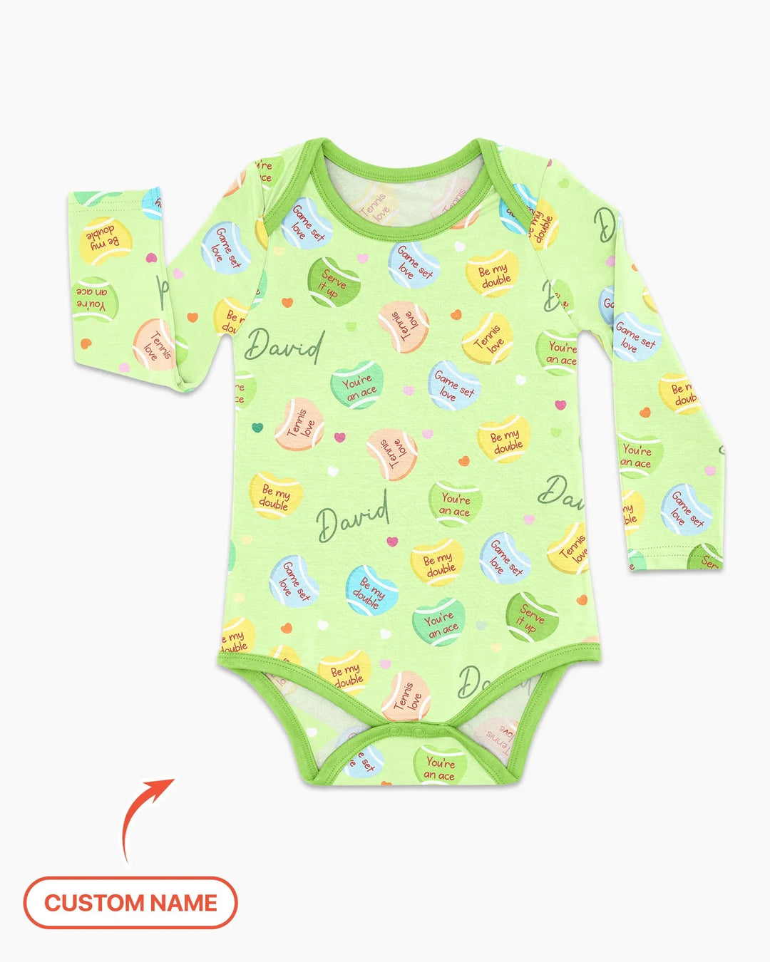 Custom Name Tennis Candy Hearts Bamboo Bodysuit